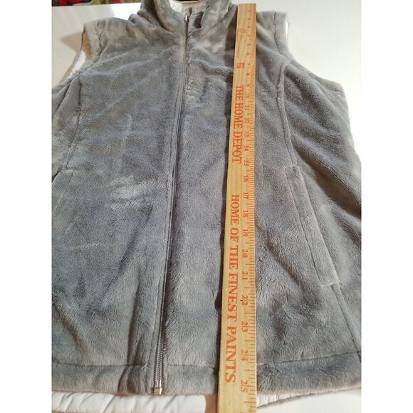 Free Country Women's Vest Size L White Quilted Reversible Gray Faux Fur Zip - Picture 9 of 10